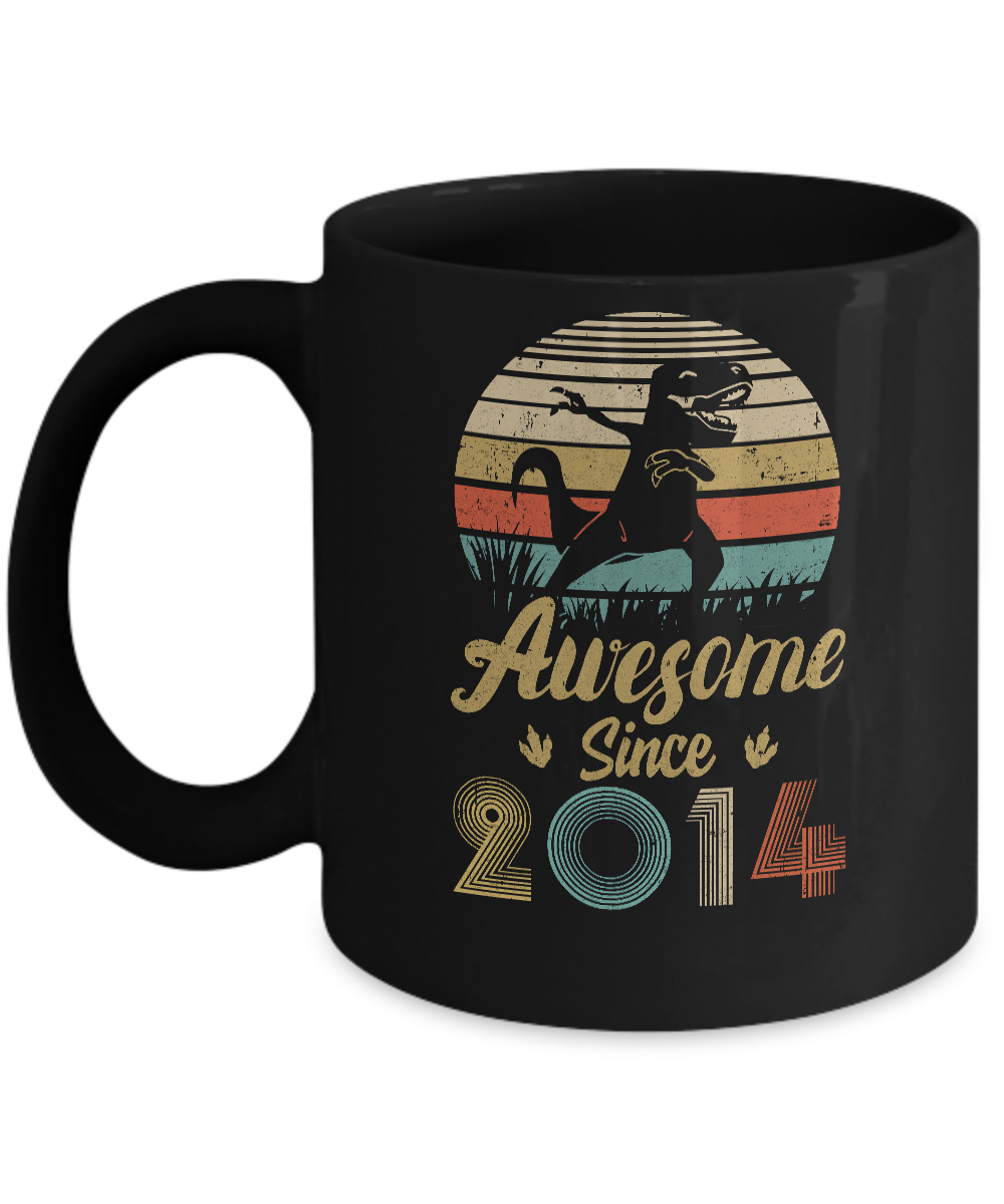 Awesome Since 2014 7th Years Old Dinosaur Birthday Gift Youth Mug-Coffee Mug-11oz Mug-Black