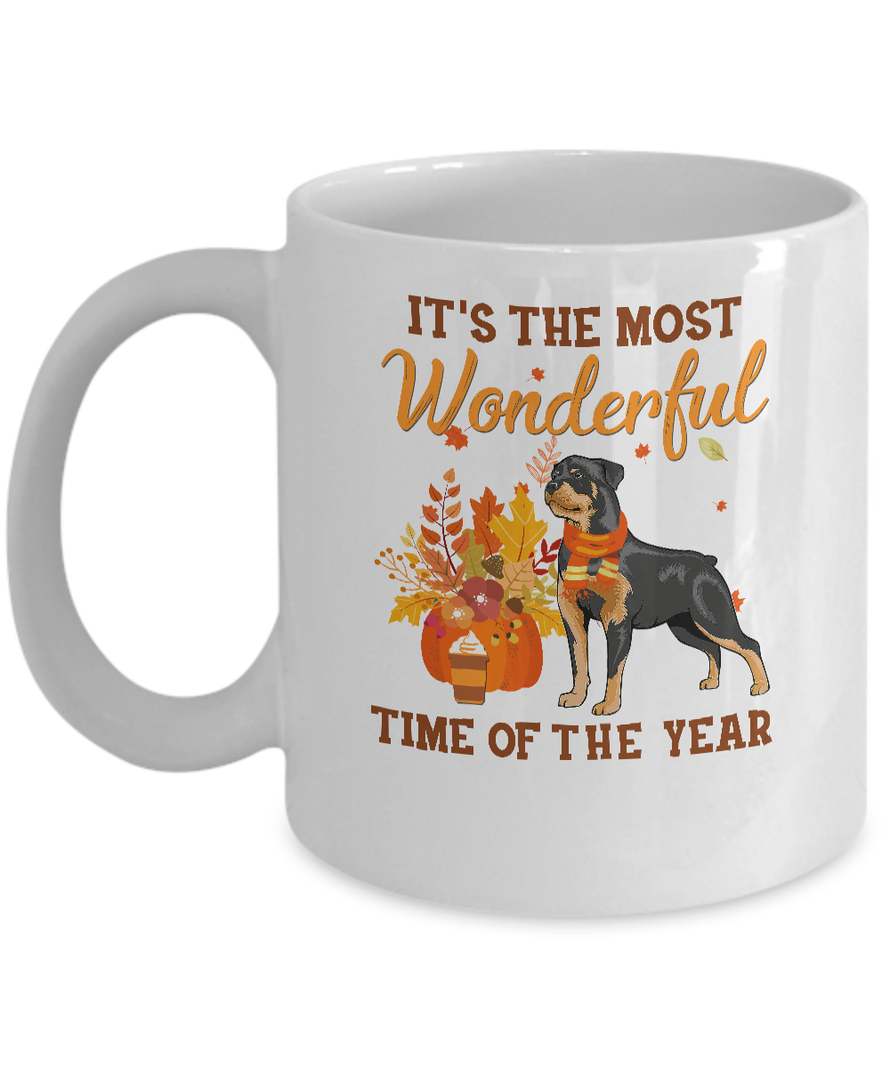 Rottweiler Autumn It's The Most Wonderful Time Of The Year Mug-Coffee Mug-11oz Mug-White