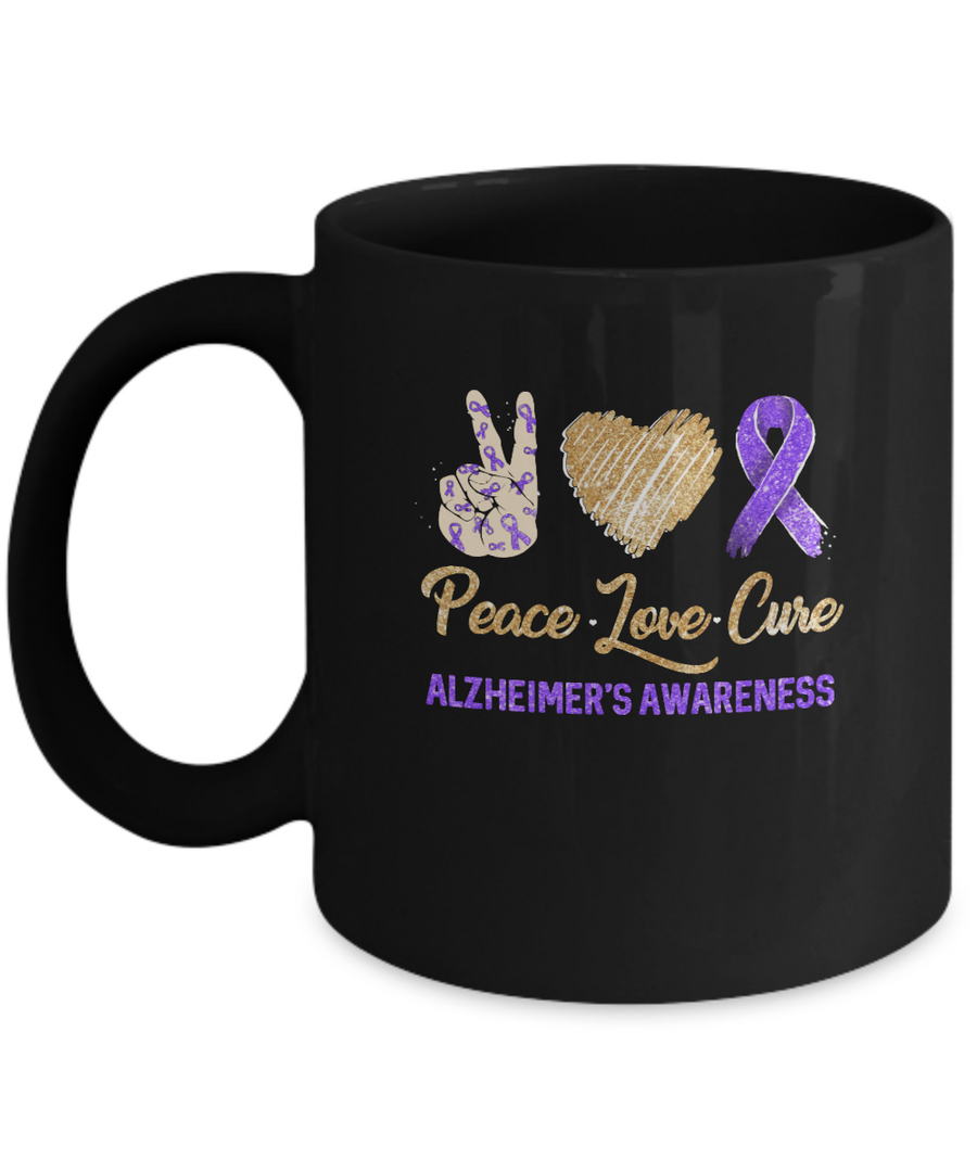 Peace Love Cure Alzheimer's Awareness Mug-Coffee Mug-11oz Mug-Black
