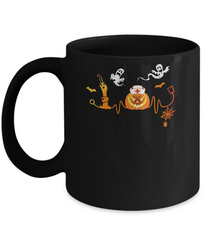 Funny Nurse Nursing Stethoscope Pumpkin Halloween Mug-Coffee Mug-11oz Mug-Black