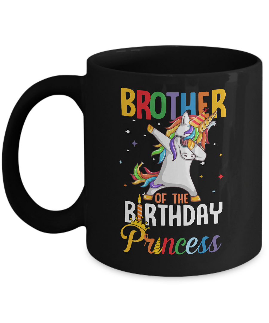 Brother Of The Birthday Girl Dabbing Unicorn Party Mug-Coffee Mug-11oz Mug-Black