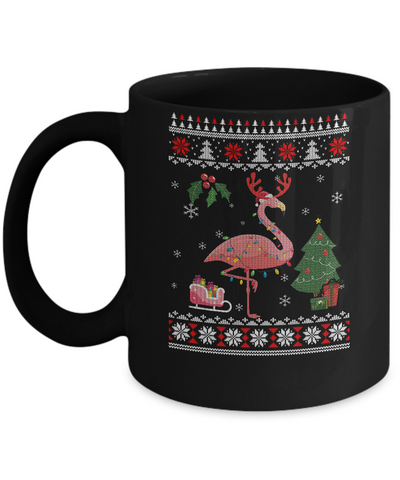 Santa Hat Flamingo Reindeer Ugly Christmas Sweater Mug-Coffee Mug-11oz Mug-Black