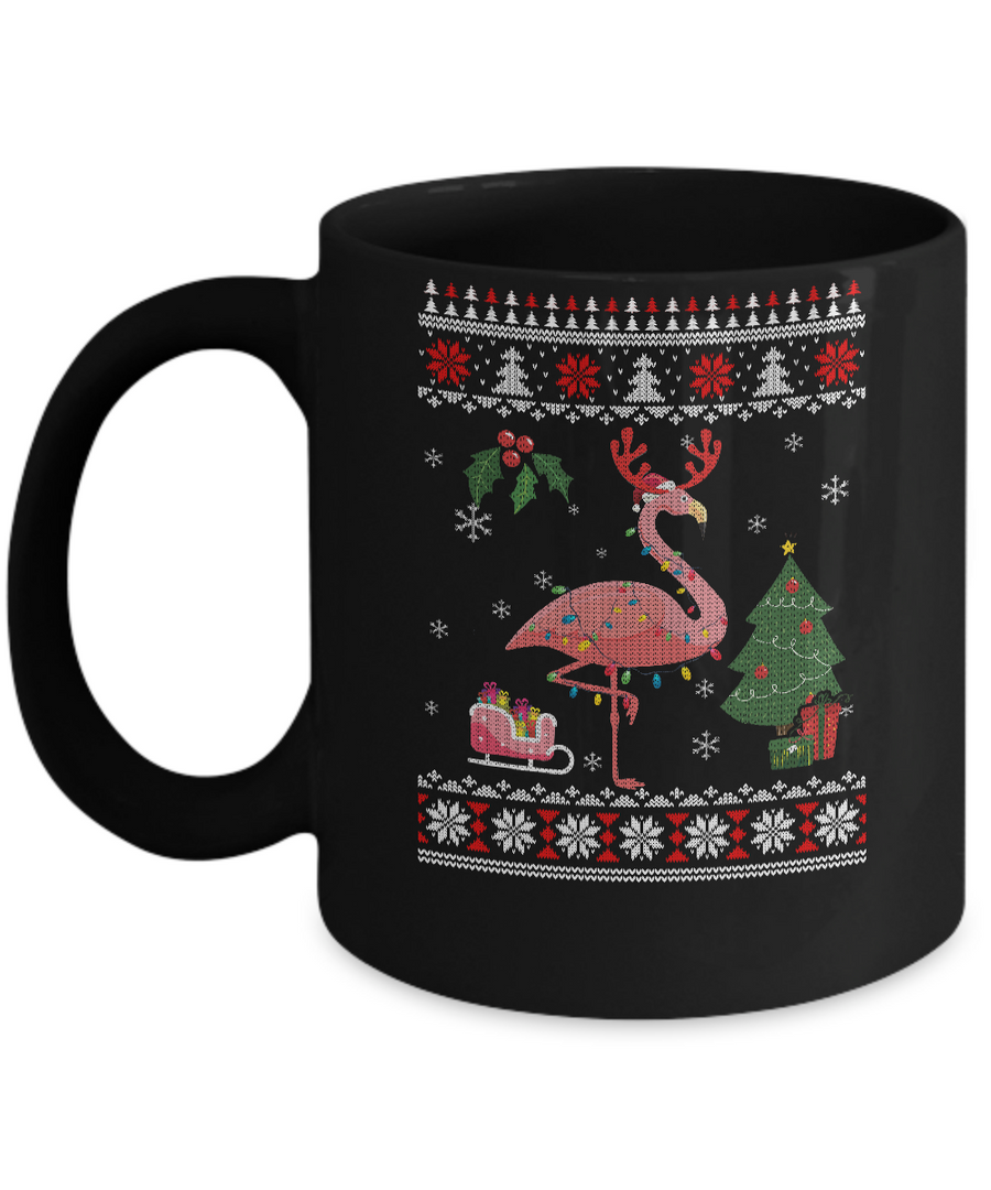 Santa Hat Flamingo Reindeer Ugly Christmas Sweater Mug-Coffee Mug-11oz Mug-Black
