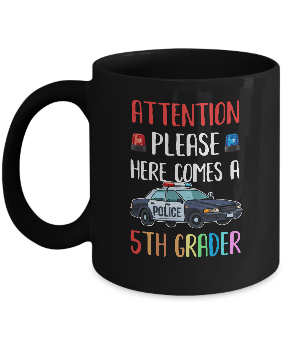 Kids First Day Of School 2021 5th Grade Police Attention Please Youth Mug-Coffee Mug-11oz Mug-Black