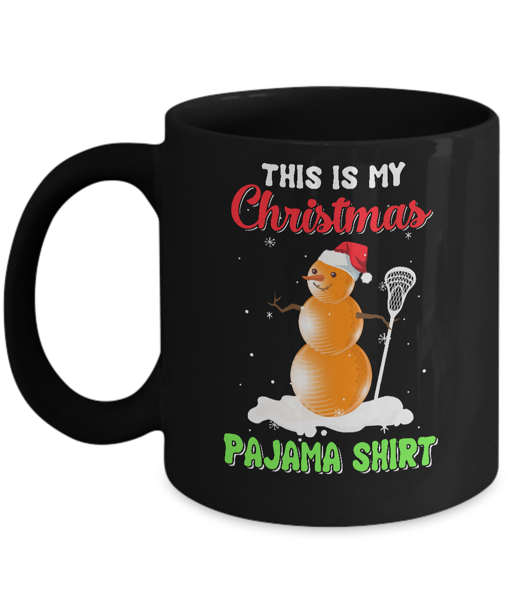 This Is My Christmas Pajama Xmas Snowman Lacrosse Mug-Coffee Mug-11oz Mug-Black