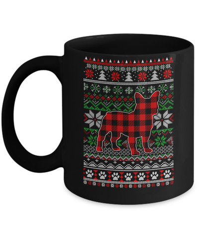 French Bulldog Red Plaid Ugly Christmas Sweater Gifts Mug-Coffee Mug-11oz Mug-Black