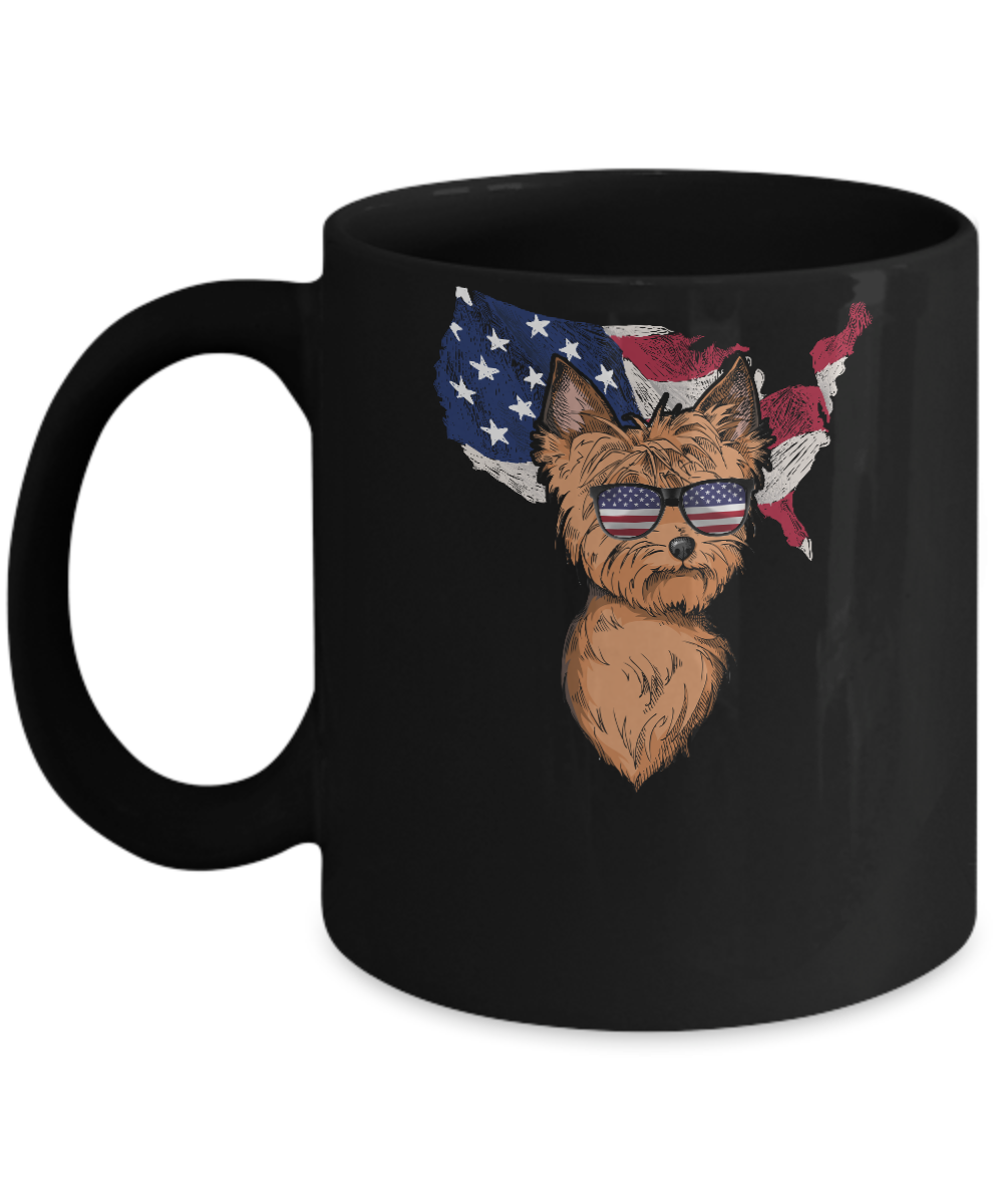 Funny Patriot Yorkie Dog 4Th Of July American Flag Mug