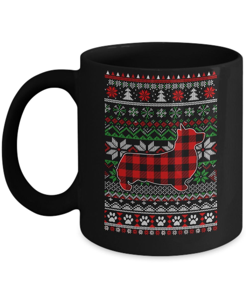 Corgi Red Plaid Ugly Christmas Sweater Gifts Mug-Coffee Mug-11oz Mug-Black