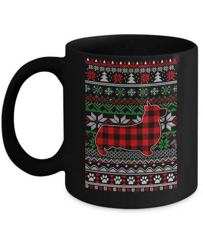 Corgi Red Plaid Ugly Christmas Sweater Gifts Mug-Coffee Mug-11oz Mug-Black