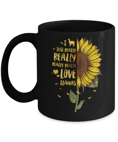 I Just Really Really Love Llamas Sunflower Mug-Coffee Mug-11oz Mug-Black