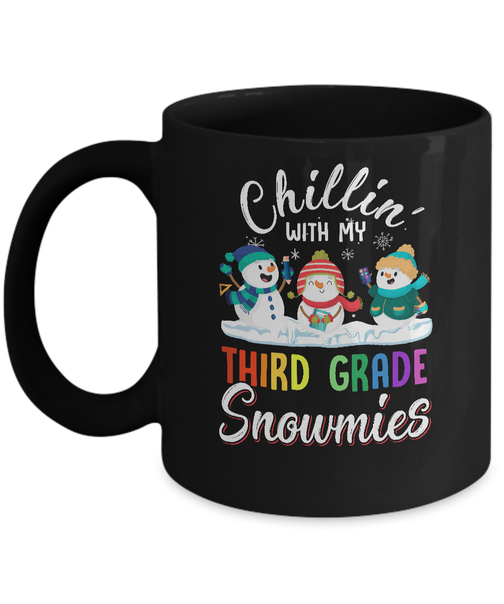 Chillin' With Third Grade Snowmies Christmas Teacher Gifts Mug-Coffee Mug-11oz Mug-Black