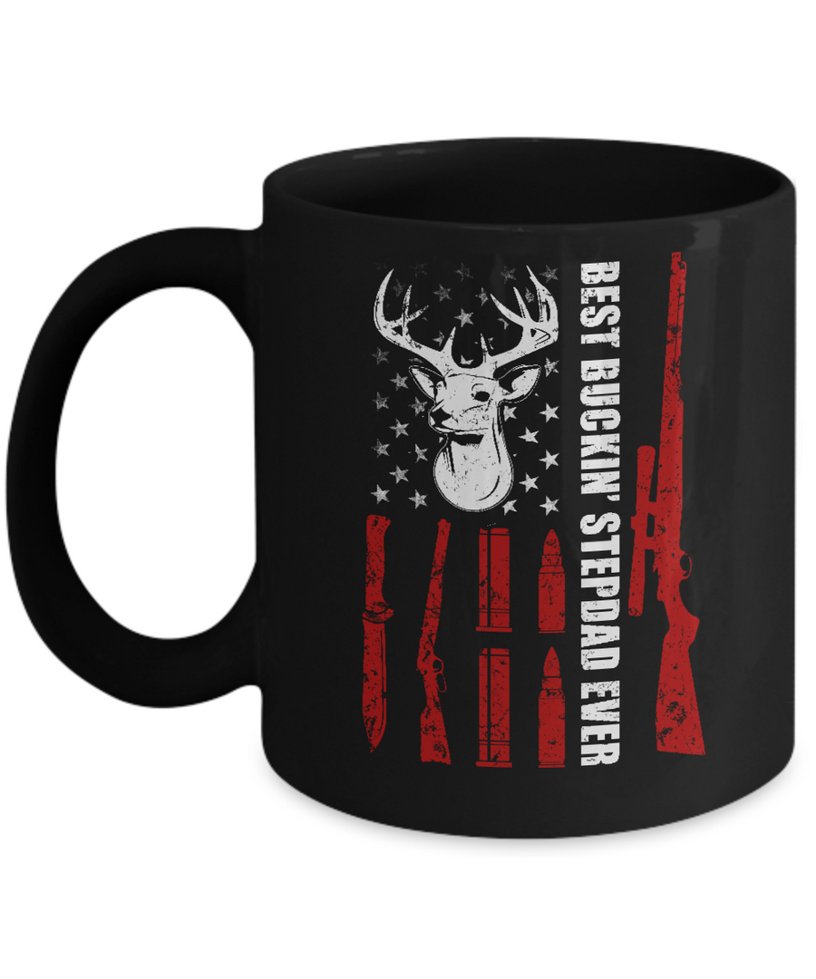 Best Buckin' Stepfather Ever Deer Hunting Stepdad Fathers Day Mug-Coffee Mug-11oz Mug-Black