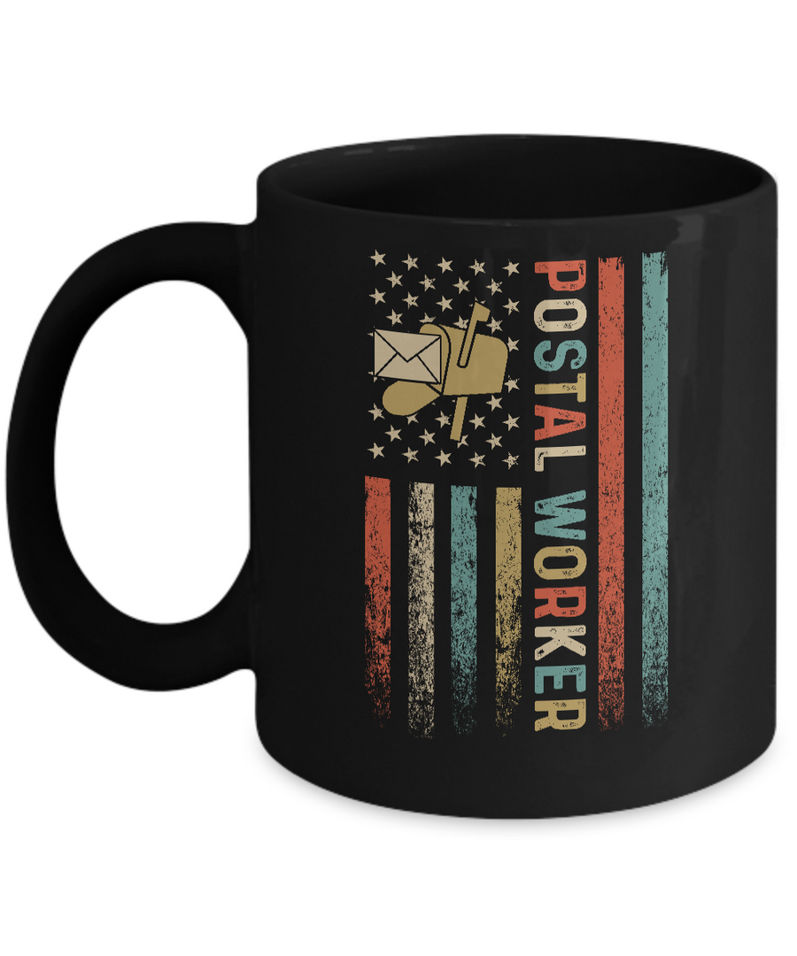 Postal Worker American Flag Mail Carrier Delivery Mug-Coffee Mug-11oz Mug-Black