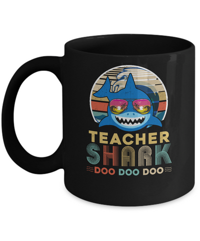 Retro Vintage Teacher Shark Doo Doo Doo Mug-Coffee Mug-11oz Mug-Black