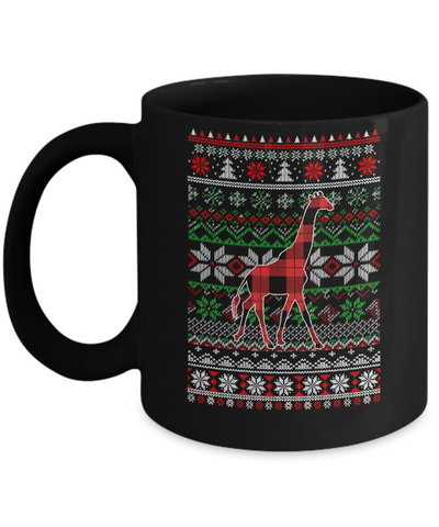 Giraffe Red Plaid Ugly Christmas Sweater Funny Gifts Mug-Coffee Mug-11oz Mug-Black