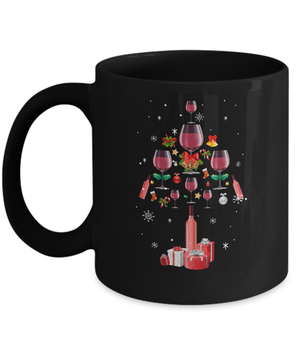 Drink Wine Christmas Tree Wine Xmas Gifts Mug-Coffee Mug-11oz Mug-Black