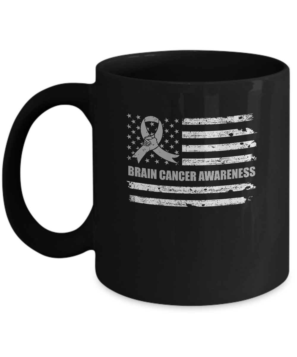 Gray Ribbon Brain Cancer Awareness US Flag Mug