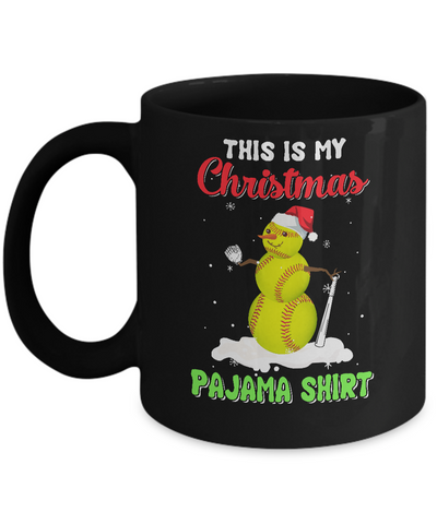 This Is My Christmas Pajama Xmas Snowman Softball Mug-Coffee Mug-11oz Mug-Black