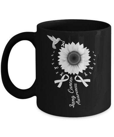 Hummingbird Sunflower White Ribbon Lung Cancer Awareness Mug-Coffee Mug-11oz Mug-Black