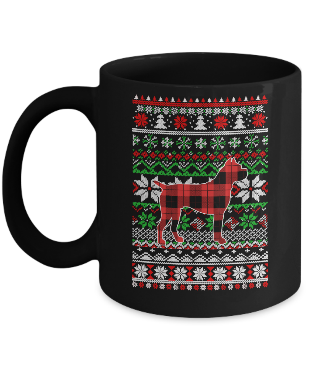 Boxer Red Plaid Ugly Christmas Sweater Funny Gifts Mug-Coffee Mug-11oz Mug-Black