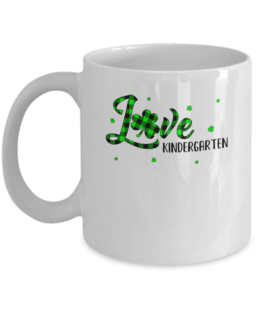 St Patricks Day Gift Kindergarten Teacher Plaid Shamrock Mug-Coffee Mug-11oz Mug-White