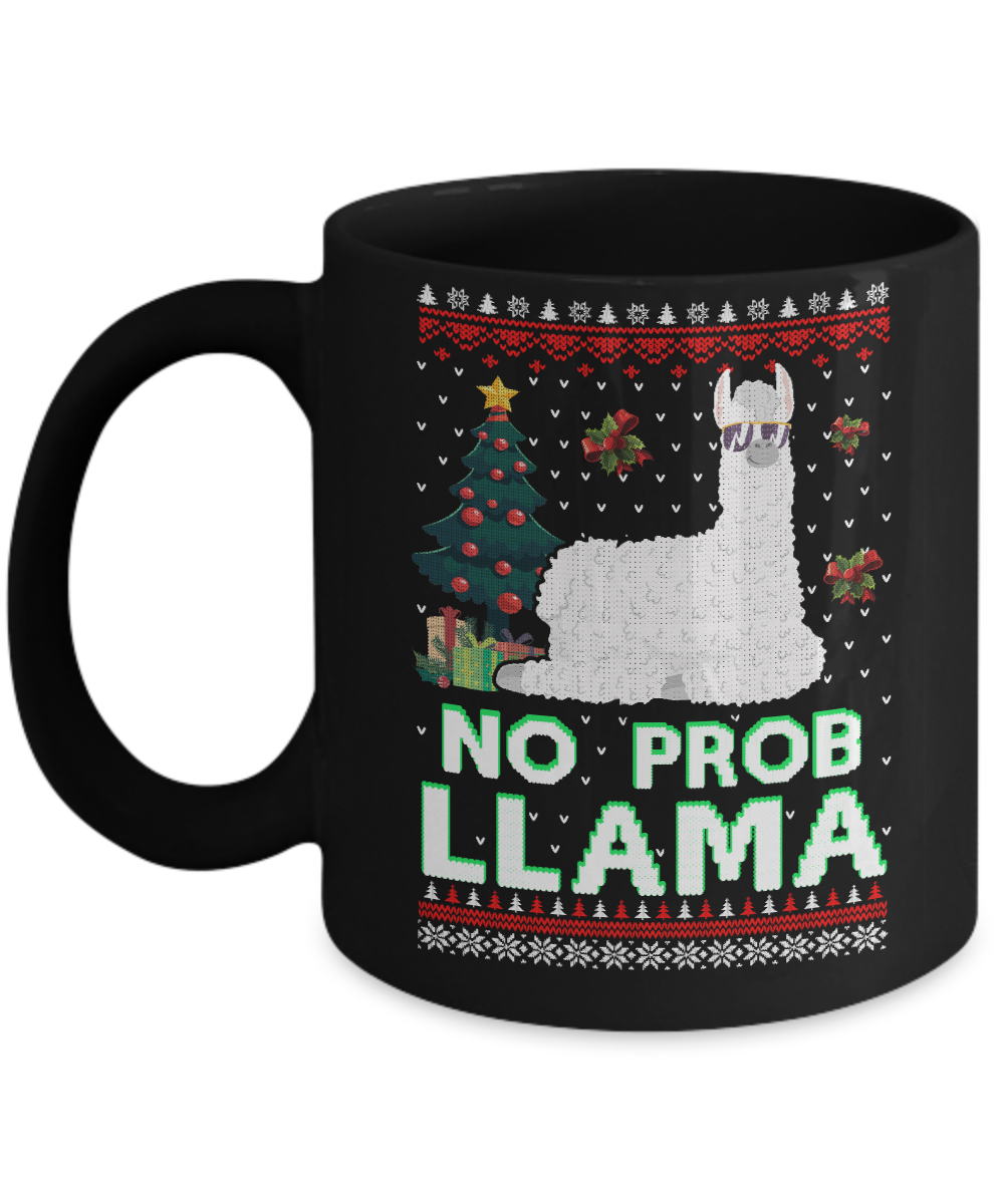 No Prob Llama No Drama Christmas Alpaca Sweater Mug-Coffee Mug-11oz Mug-Black
