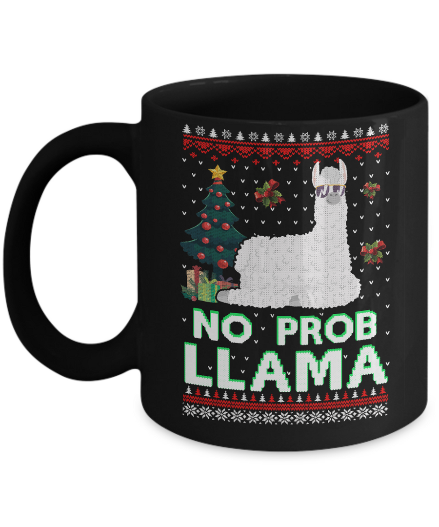 No Prob Llama No Drama Christmas Alpaca Sweater Mug-Coffee Mug-11oz Mug-Black