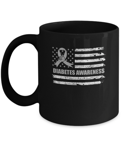 Gray Ribbon Diabetes Awareness US Flag Mug-Coffee Mug-11oz Mug-Black