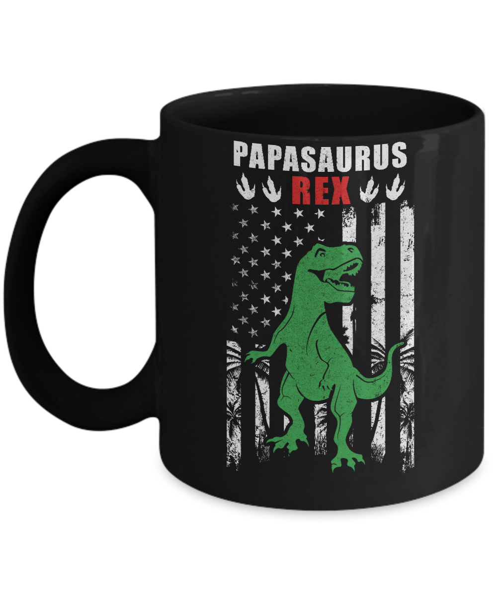 PapaSaurus Papa Dinosaur Rex American Flag Fathers Day Mug