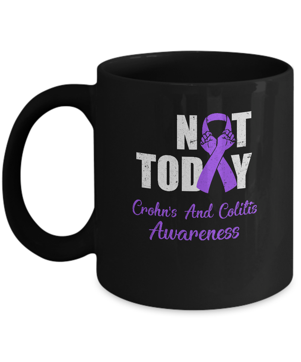Support Crohn's Colitis Awareness Purple Ribbon Not Today Mug-Coffee Mug-11oz Mug-Black