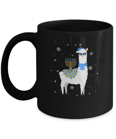 Menorah Hanukkah Llama Cute Alpaca Chanukah Gift Mug-Coffee Mug-11oz Mug-Black