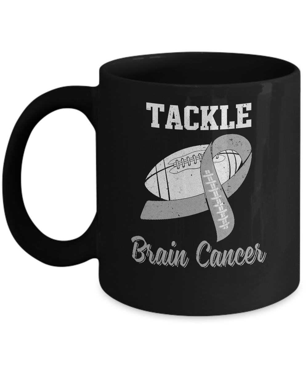 Football Survivor Tackle Gray Brain Cancer Awareness Mug-Coffee Mug-11oz Mug-Black