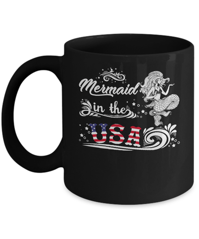 Mermaid In The Usa Flag Mug-Coffee Mug-11oz Mug-Black