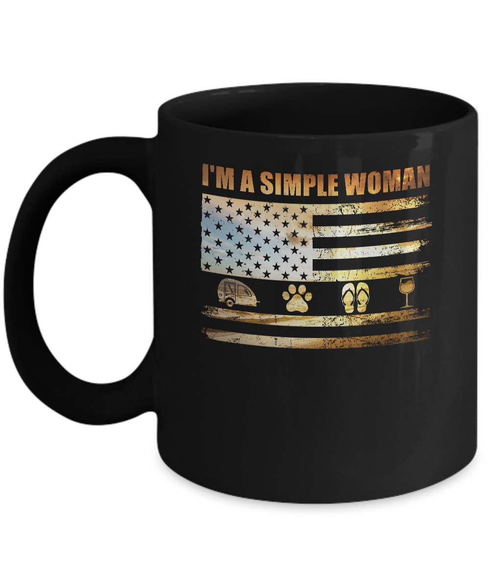 I'm A Simple Woman Love Camping Dog Flip Flop And Wine Mug