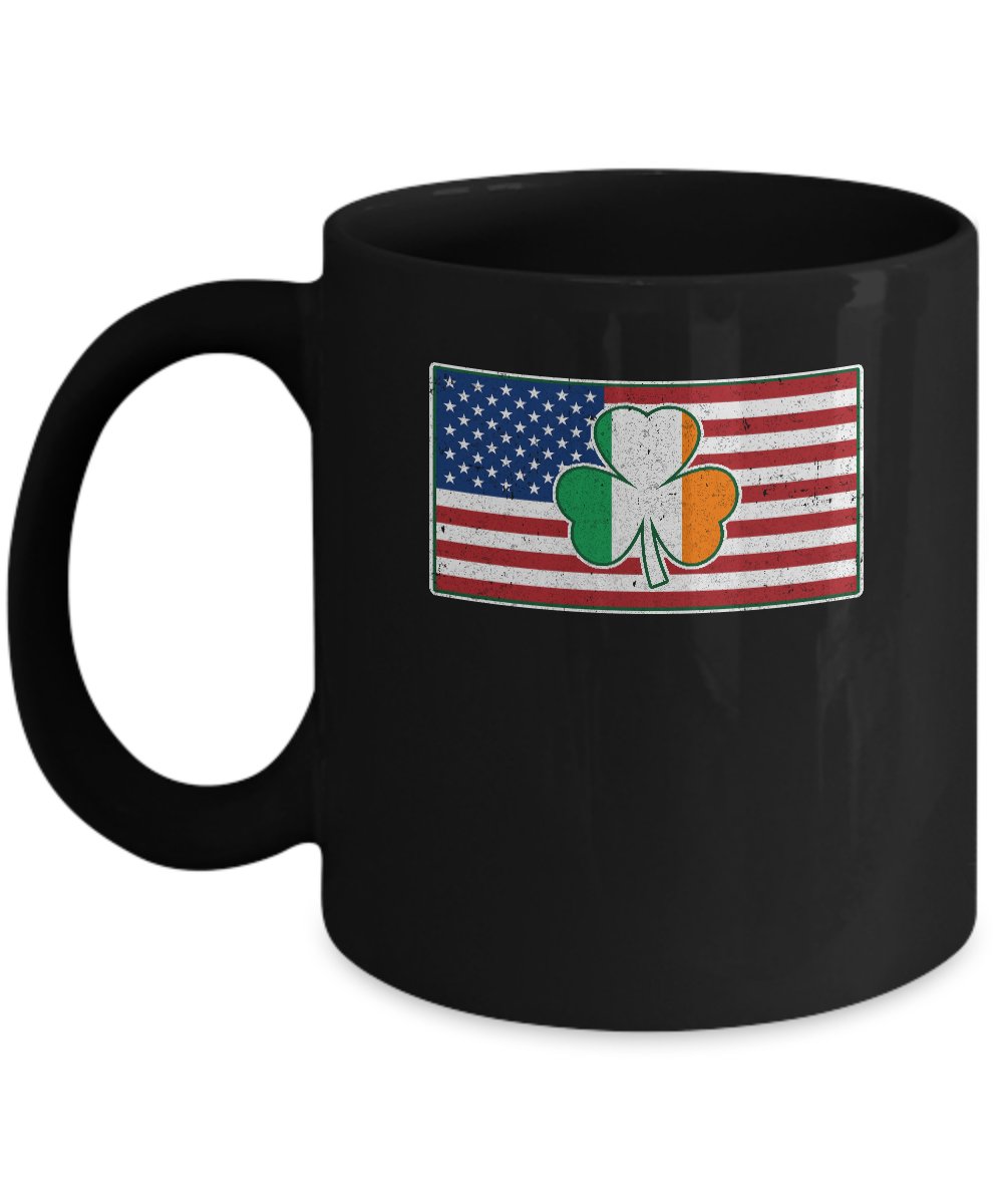 Shamrock Irish Ireland American USA Flag Gift Mug-Coffee Mug-11oz Mug-Black