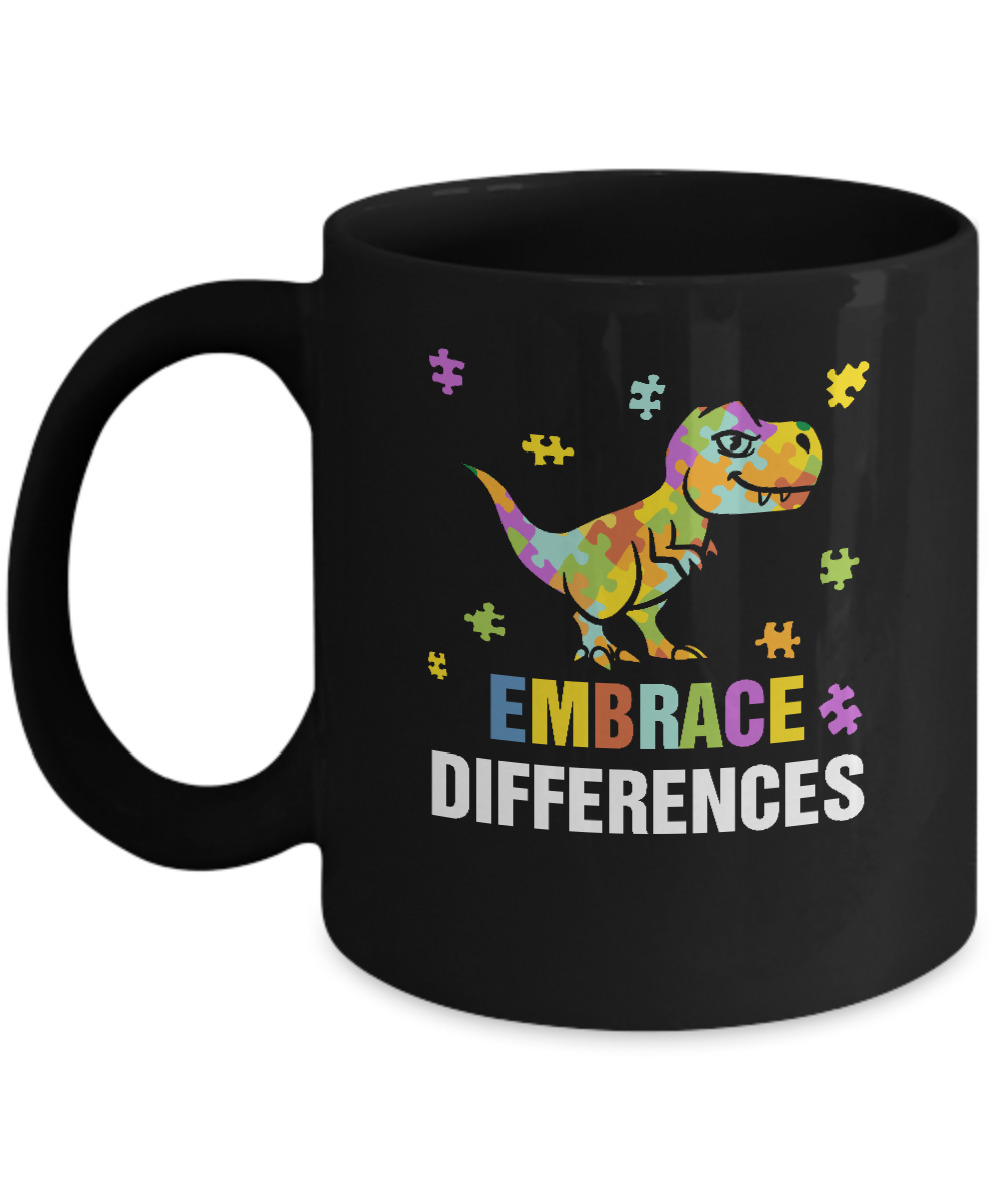 Autism Awareness Puzzle Piece Dinosaur Embrace Differences Mug