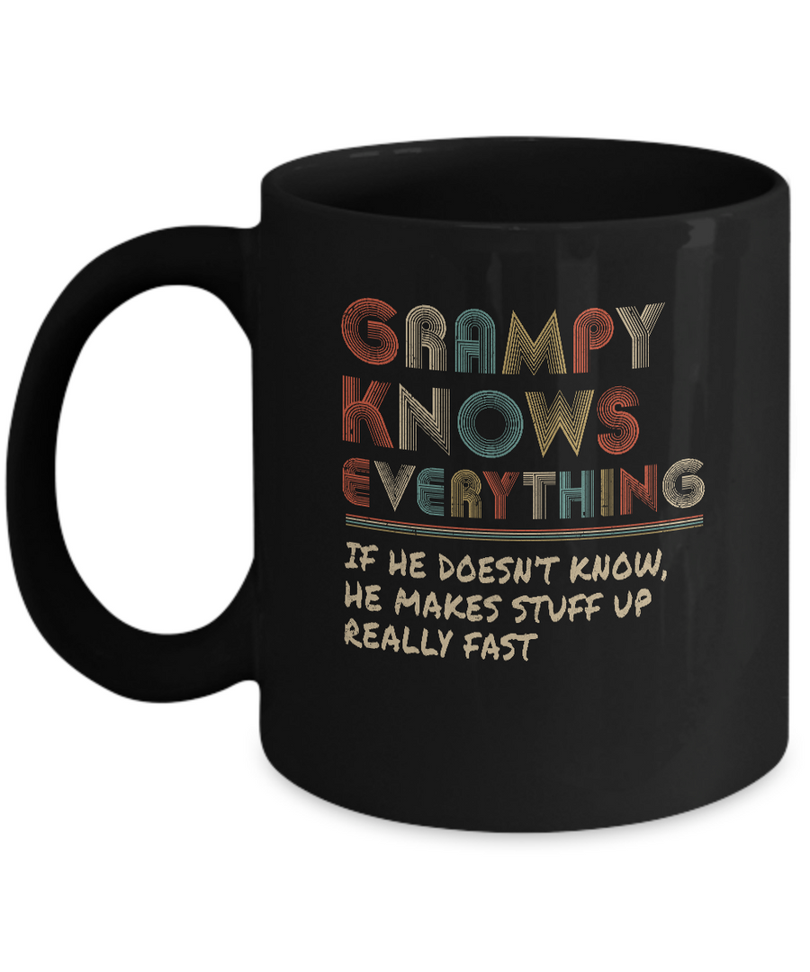 Grampy Know Everything Vintage Grampy Father's Day Gift Mug-Coffee Mug-11oz Mug-Black