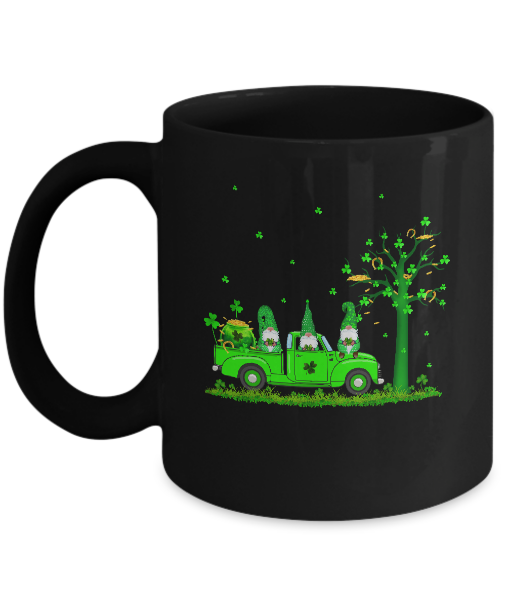 Irish Three Green Gnome Truck Shamrock St Patricks Day Gift Mug-Coffee Mug-11oz Mug-Black