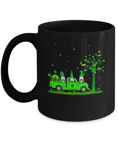 Irish Three Green Gnome Truck Shamrock St Patricks Day Gift Mug-Coffee Mug-11oz Mug-Black