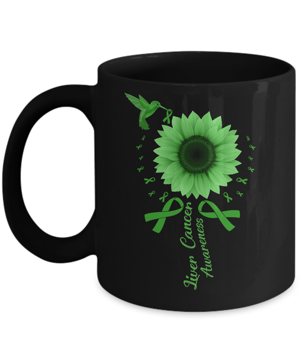 Hummingbird Sunflower Green Liver Cancer Awareness Mug