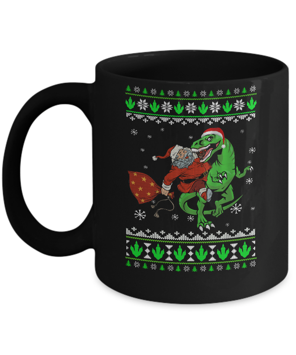 Santa Riding Dinosaur T-Rex Ugly Christmas Sweater Mug