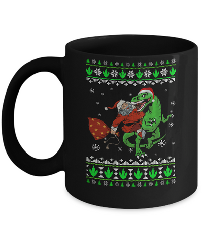 Santa Riding Dinosaur T-Rex Ugly Christmas Sweater Mug-Coffee Mug-11oz Mug-Black