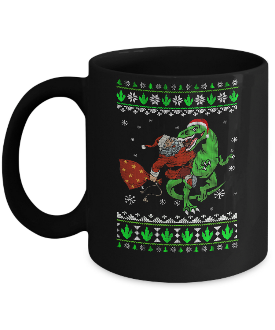 Santa Riding Dinosaur T-Rex Ugly Christmas Sweater Mug-Coffee Mug-11oz Mug-Black