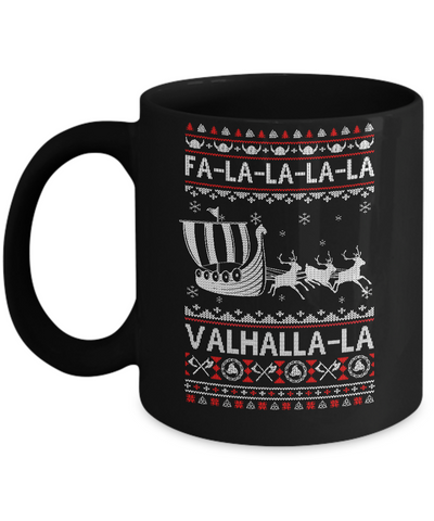 Fa La La Valhalla Viking Ship Ugly Christmas Sweater Mug-Coffee Mug-11oz Mug-Black