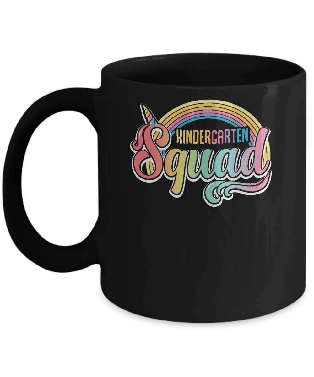 Kindergarten Squad Cute Rainbow Unicorn Back To School Mug-Coffee Mug-11oz Mug-Black