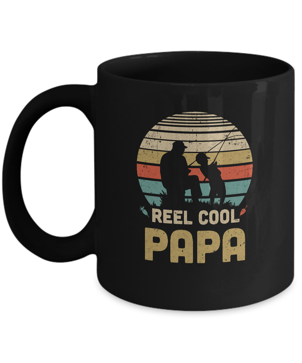 Vintage Father's Day Gift Reel Cool Papa Fishing Mug-Coffee Mug-11oz Mug-Black