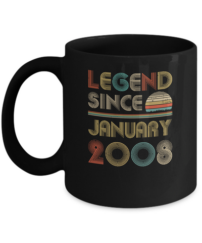 Legend Since January 2008 Vintage 13th Birthday Gifts Youth Mug-Coffee Mug-11oz Mug-Black