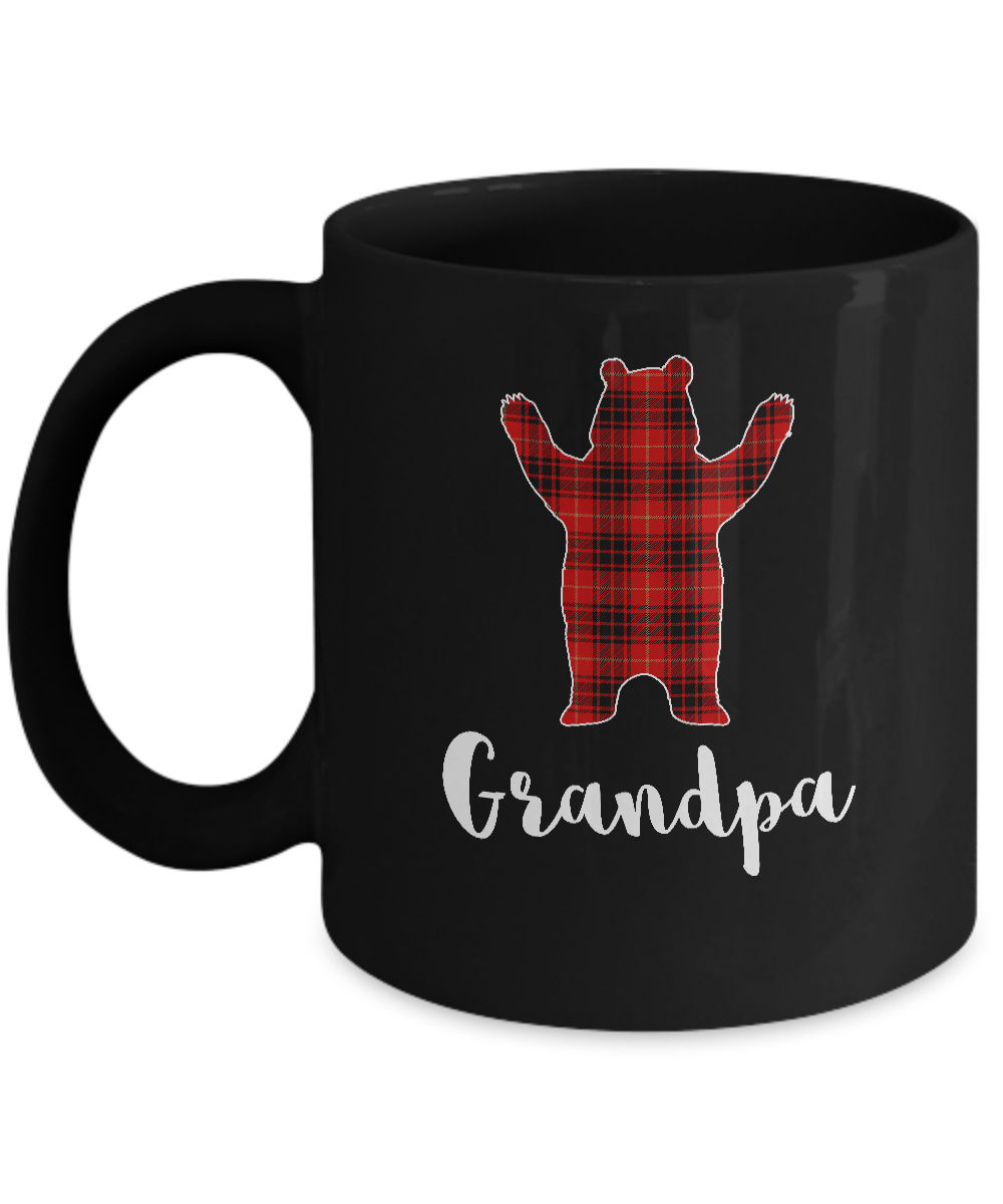 Red Grandpa Bear Buffalo Plaid Family Christmas Pajamas Mug