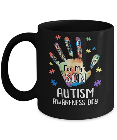 Support Autism Awareness For My Son Puzzle Gift Mug-Coffee Mug-11oz Mug-Black