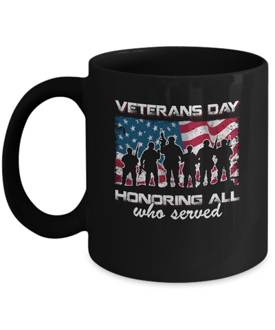 Vintage Patriotic Army Veterans Day Honoring All Who Reverd Mug-Coffee Mug-11oz Mug-Black